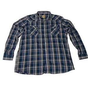 GC Pearl‎ Snap Western Shirt XXL Plaid Blue White Long Sleeve